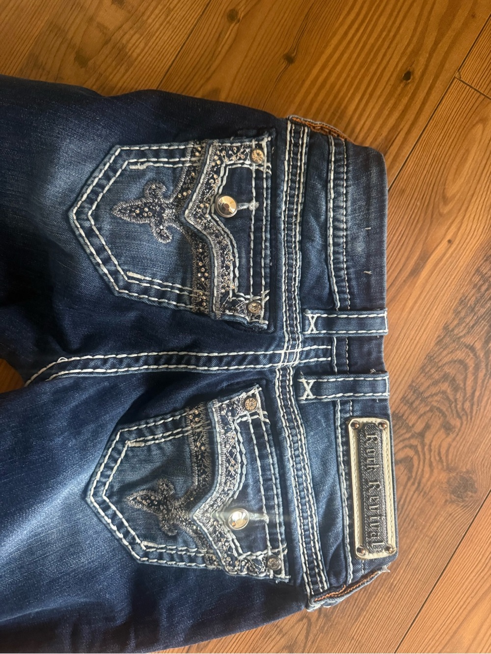 Rock Revival Indigo Bootcut Jeans with Contrasting Stitch